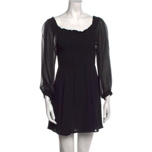 Reformation off shoulder mini black dress with chiffon sleeves